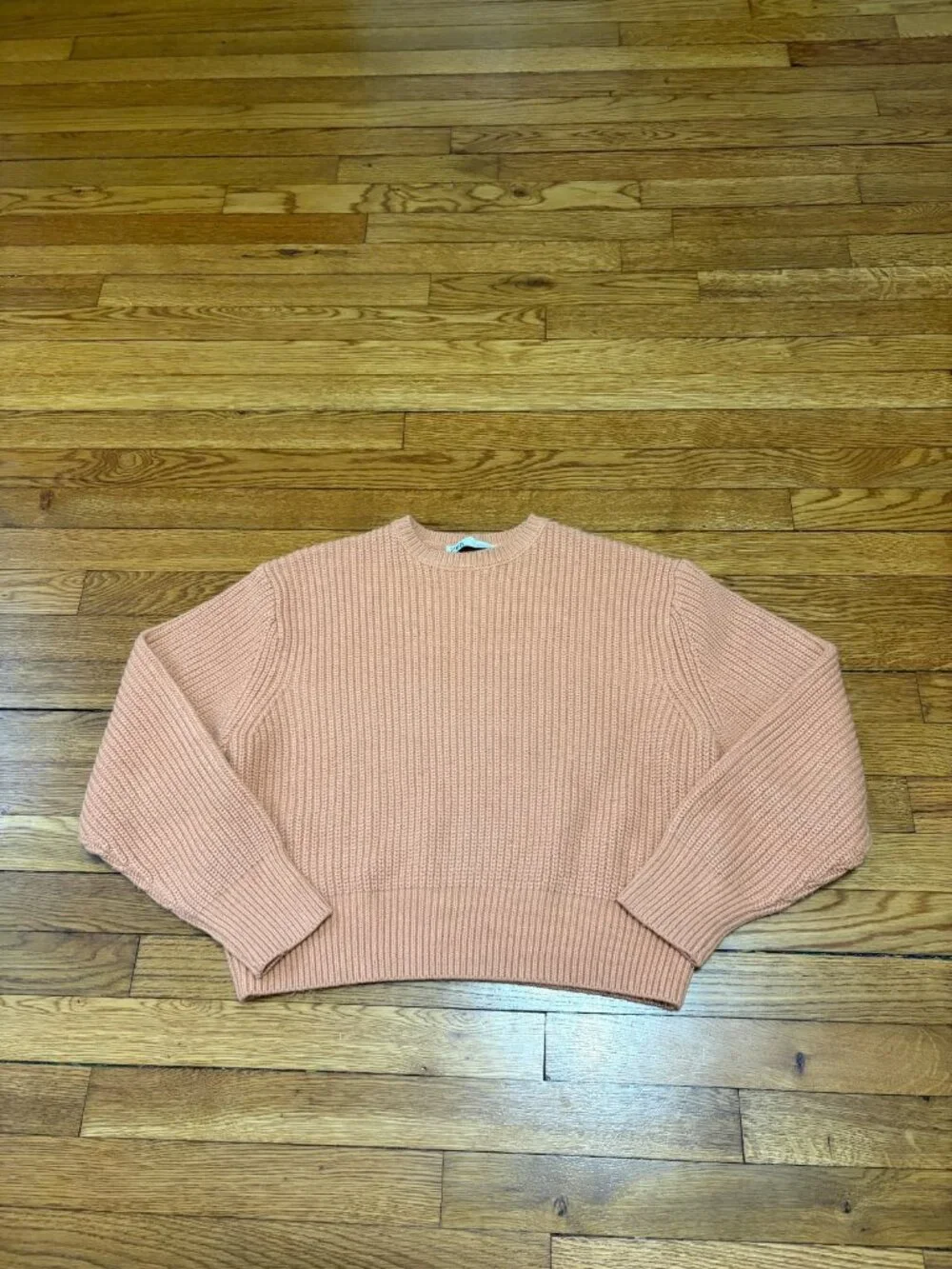 Zara Womens Crew Neck Jumper Sweater Size Medium Pink Acrylic Knit Pullover